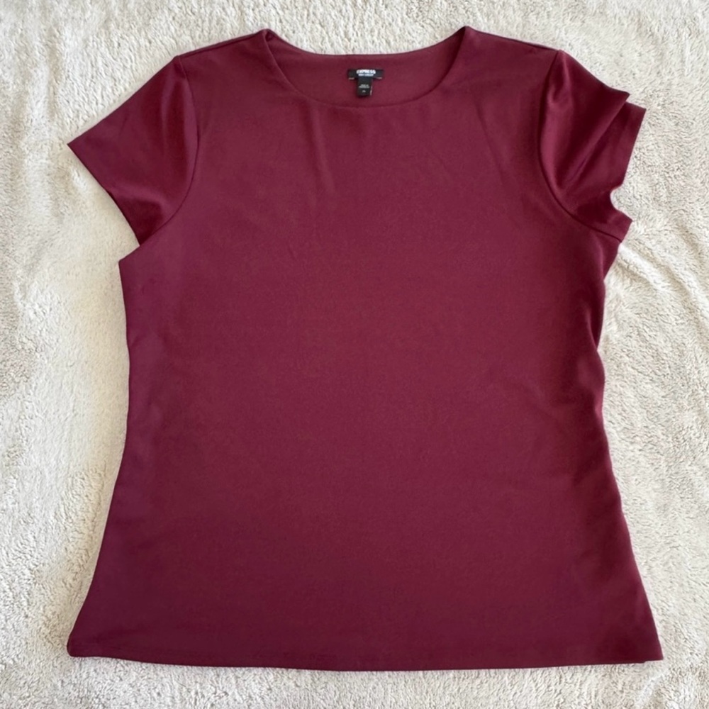 Express Wine Fitted Short Sleeve Stretch Top